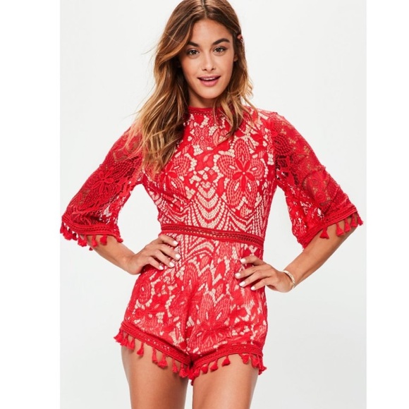 missguided Red Lace Bohemian Romper - Picture 9 of 9